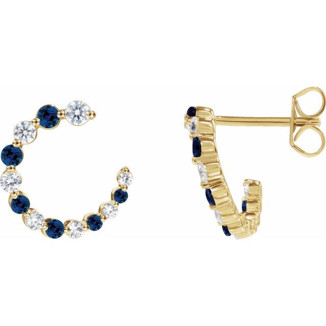 14K Natural Blue Sapphire & 1/3 CTW Natural Diamond Front-Back Hoop Earrings