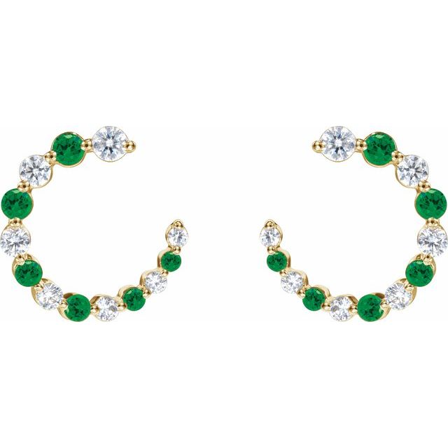 14K Natural Tsavorite Garnet & 1/3 CTW Natural Diamond Front-Back Hoop Earrings