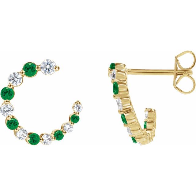 14K Natural Tsavorite Garnet & 1/3 CTW Natural Diamond Front-Back Hoop Earrings