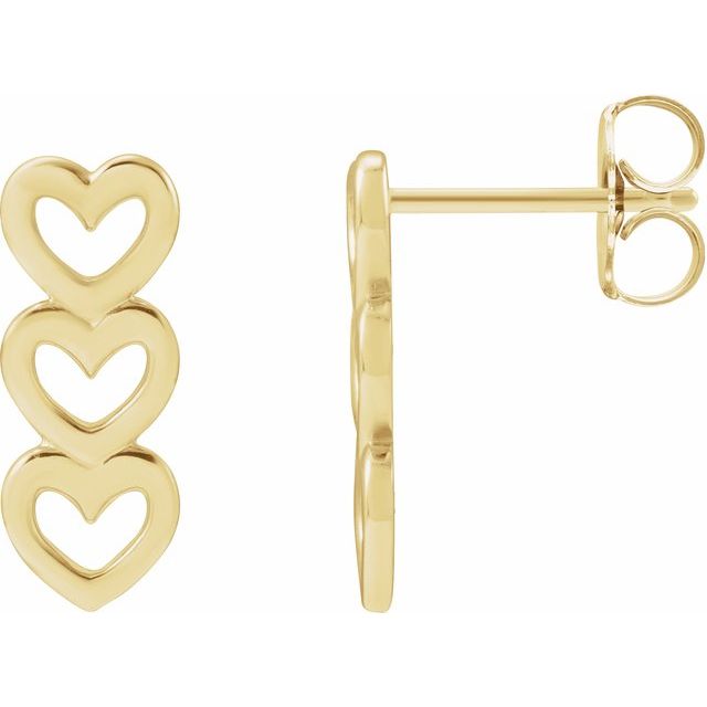 14K Three Heart Earrings