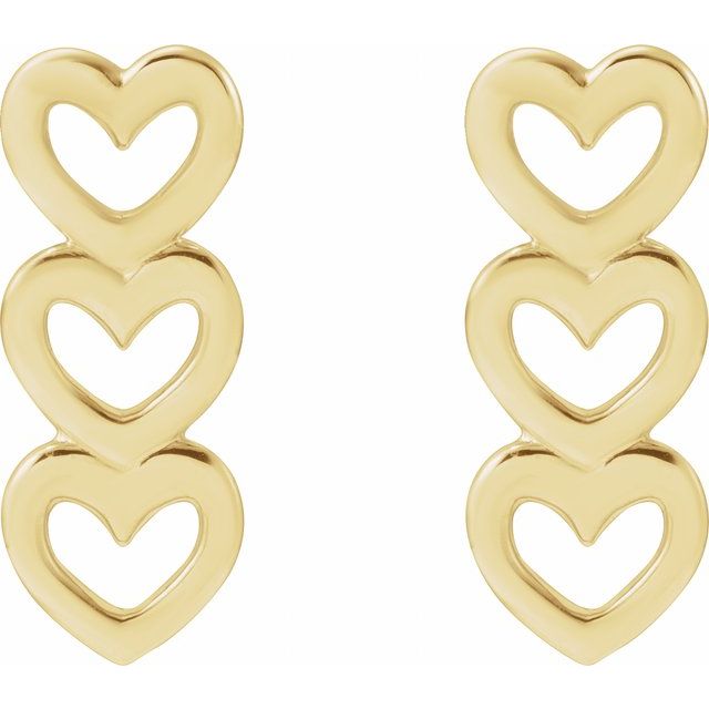 14K Three Heart Earrings