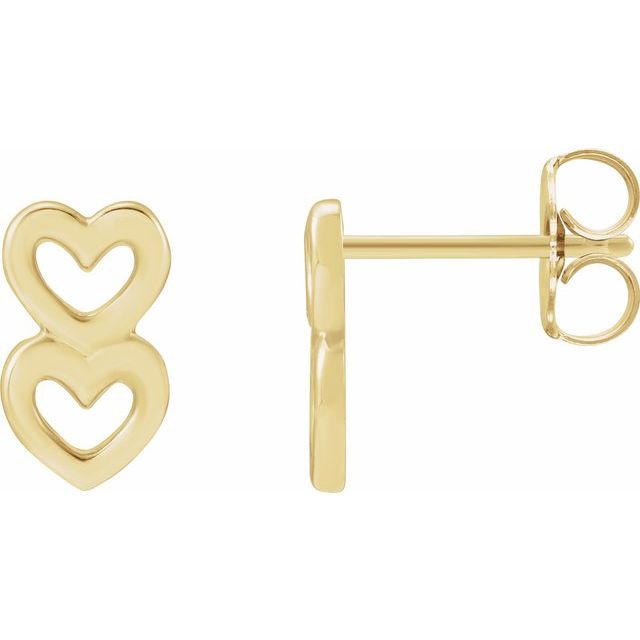 14K Two Heart Earrings