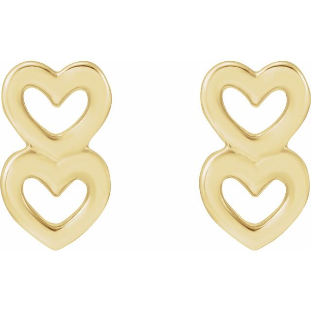 14K Two Heart Earrings