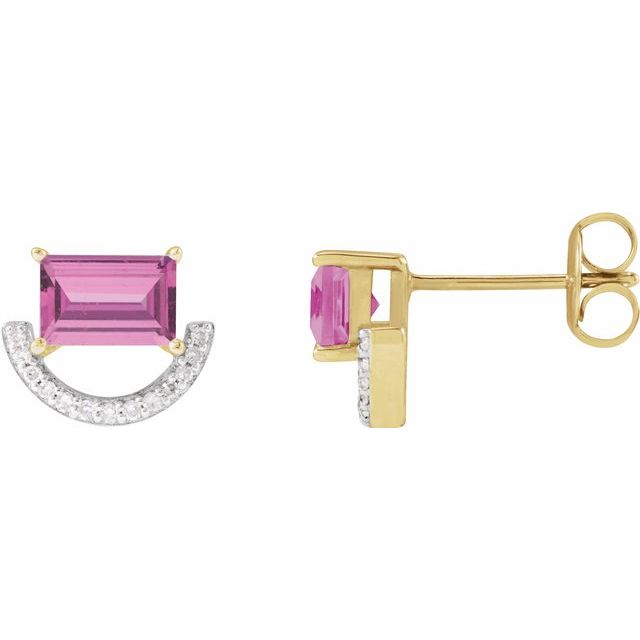 Rhodium-Plated 14K Imitation Pink Sapphire & 3/4 CTW Natural Diamond Earrings