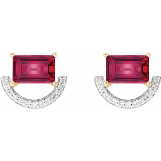 Rhodium-Plated 14K Imitation Ruby & 3/4 CTW Natural Diamond Earrings
