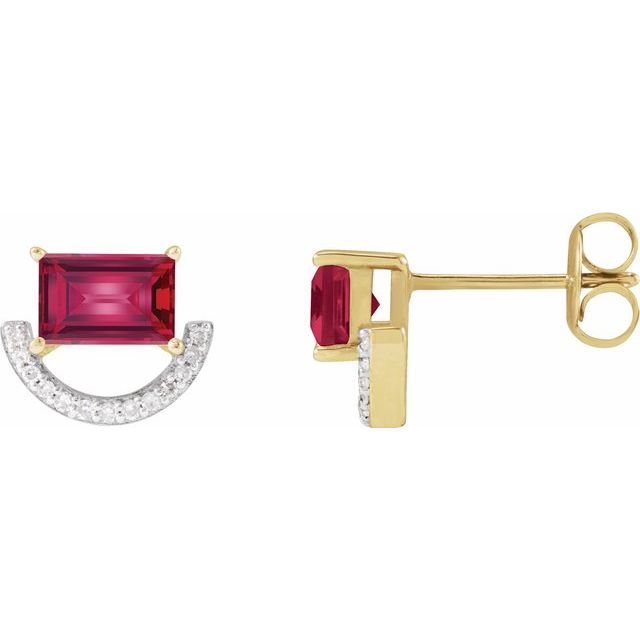 Rhodium-Plated 14K Imitation Ruby & 3/4 CTW Natural Diamond Earrings
