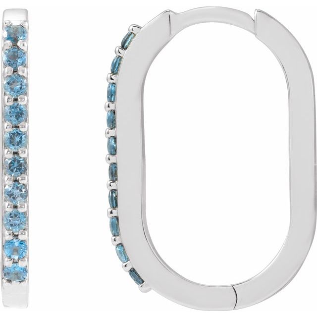 Sterling Silver Natural London Blue Topaz Hoop Earrings