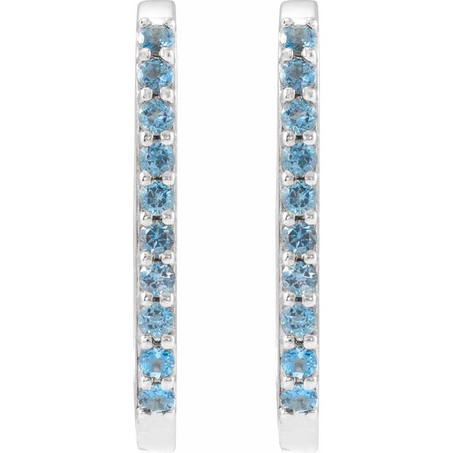 Sterling Silver Natural London Blue Topaz Hoop Earrings