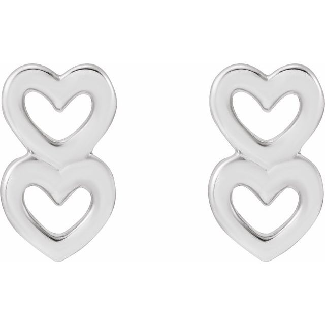 14K Two Heart Earrings