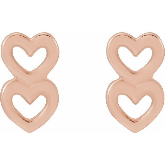 14K Two Heart Earrings