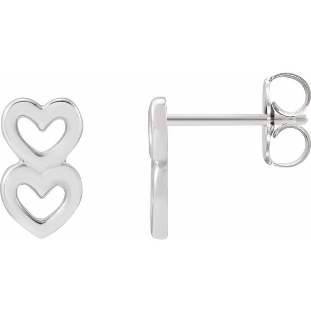 14K Two Heart Earrings