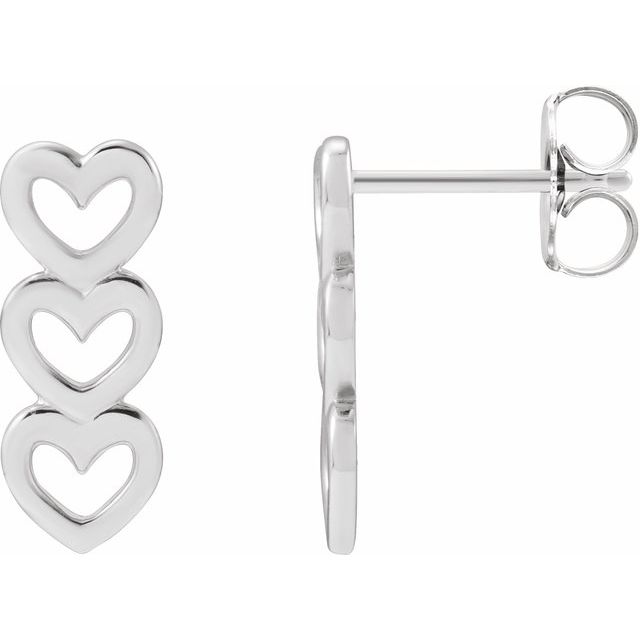 Sterling Silver Three Heart Earrings