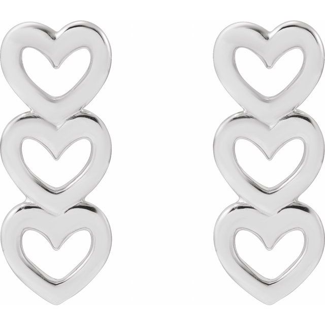 Sterling Silver Three Heart Earrings