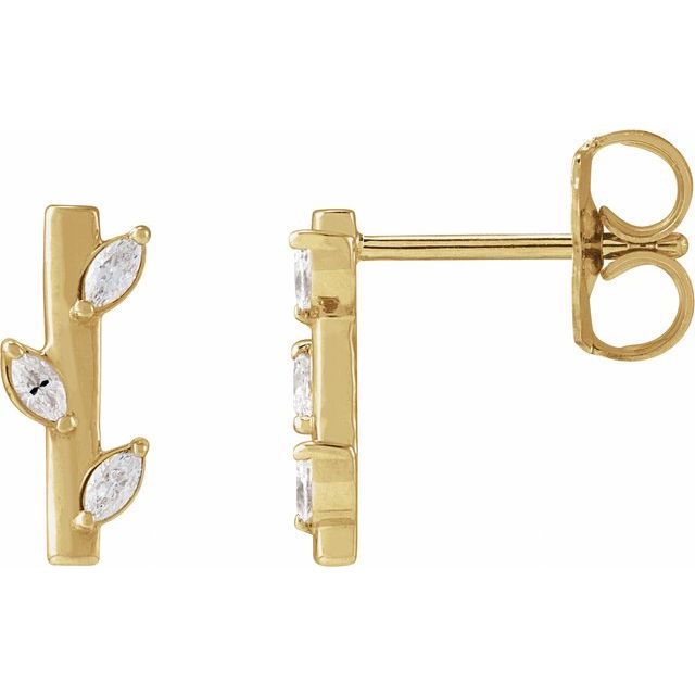 14K 1/10 CTW Natural Diamond Floral Bar Earrings