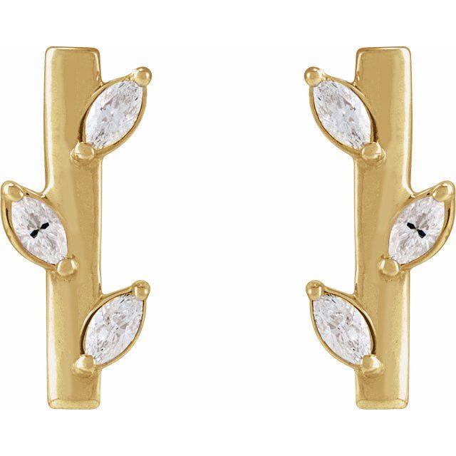 14K 1/10 CTW Natural Diamond Floral Bar Earrings