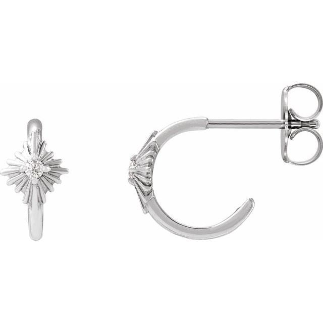 14K .03 CTW Natural Diamond Star Hoop Earrings