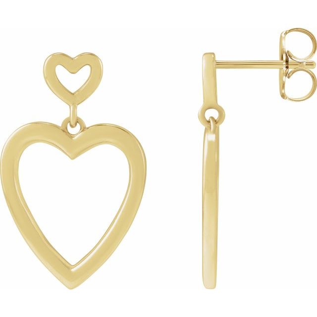 14K Dangle Heart Earrings