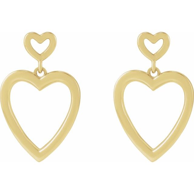 14K Dangle Heart Earrings