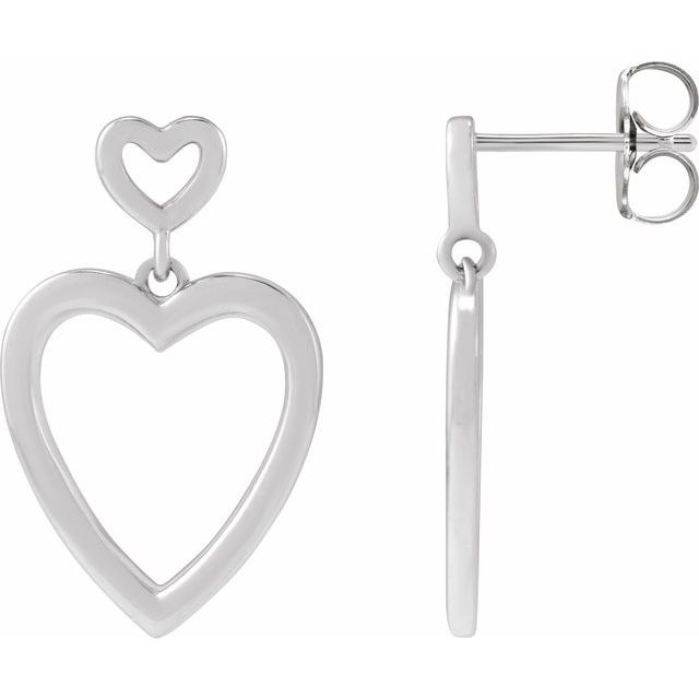 14K Dangle Heart Earrings