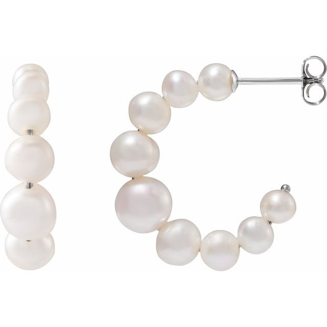 Sterling Silver Cultured Freshwater Pearl Hoop Earrings