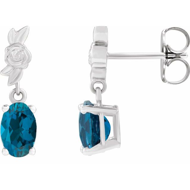 14K Natural London Blue Topaz Floral Earrings