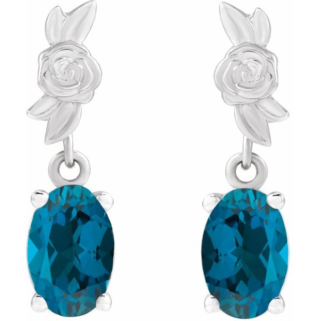 14K Natural London Blue Topaz Floral Earrings