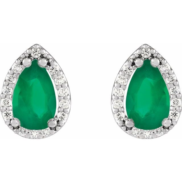 14K Lab-Grown Emerald & 1/10 CTW Natural Diamond Halo-Style Earrings