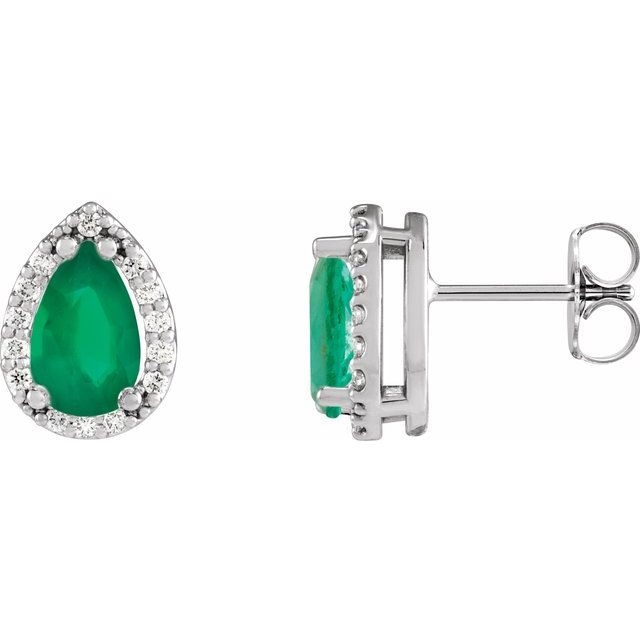 14K Lab-Grown Emerald & 1/10 CTW Natural Diamond Halo-Style Earrings