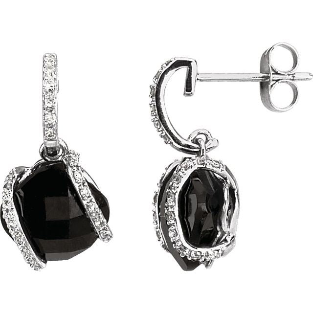 14K Natural Black Onyx & 1/10 CTW Natural Diamond Earrings