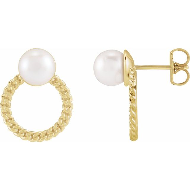 14K Cultured Akoya Pearl & Curb Chain Earrings