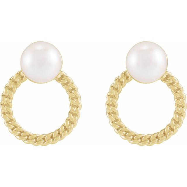 14K Cultured Akoya Pearl & Curb Chain Earrings