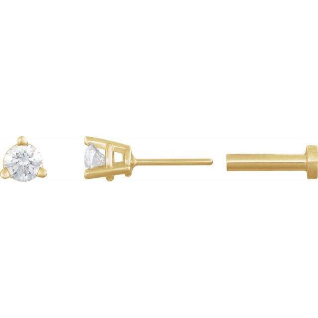 14K 1/10 CT Natural Diamond Press Fit Back Stud Earring