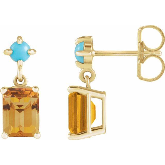 14K Natural Citrine & Natural Turquoise Earrings