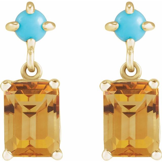 14K Natural Citrine & Natural Turquoise Earrings