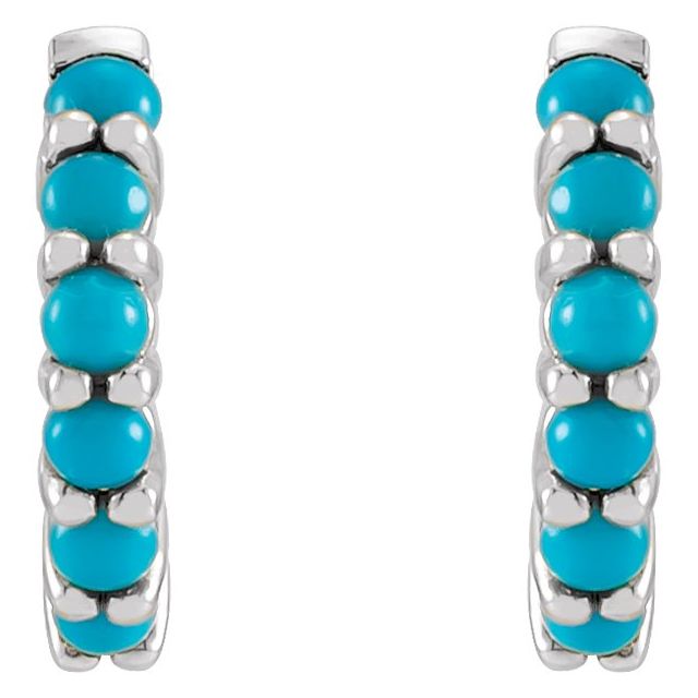 14K Natural Turquoise Cabochon Hinged Hoop Earrings