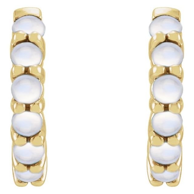 14K Natural Rainbow Moonstone Cabochon Hinged Hoop Earrings