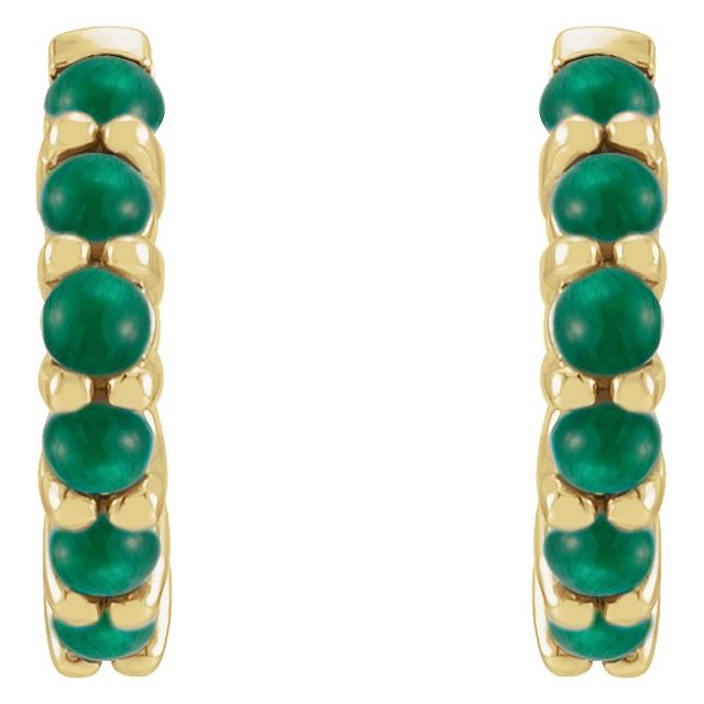14K Natural Emerald Cabochon Hinged Hoop Earrings