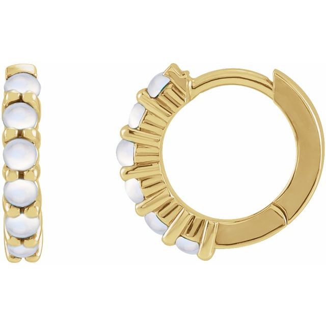 14K Natural Rainbow Moonstone Cabochon Hinged Hoop Earrings