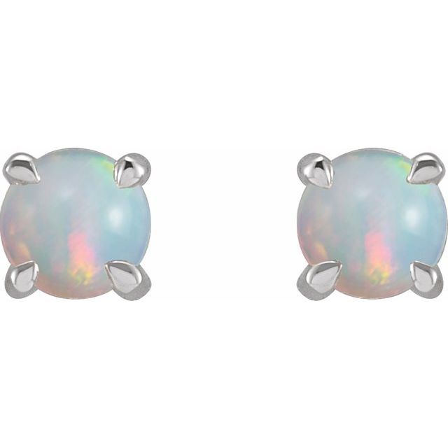 14K Natural Opal Cabochon Stud Earrings