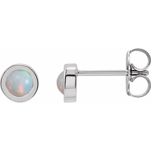 Sterling Silver Cabochon Natural Opal Bezel-Set Solitaire Earrings