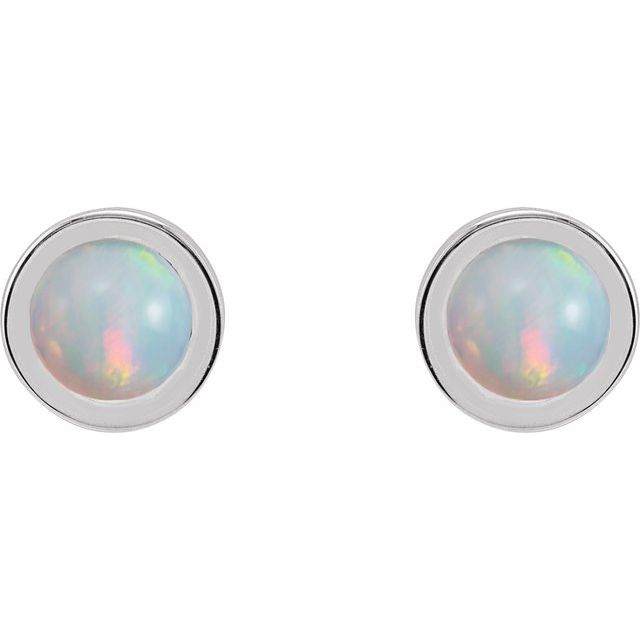 Sterling Silver Cabochon Natural Opal Bezel-Set Solitaire Earrings