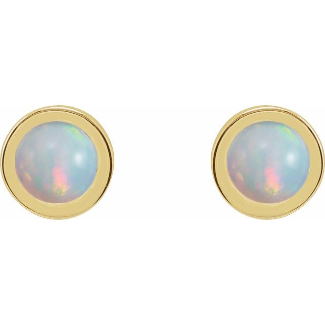 14K Cabochon Natural Opal Bezel-Set Solitaire Earrings