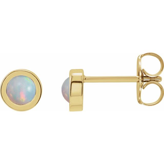 14K Cabochon Natural Opal Bezel-Set Solitaire Earrings