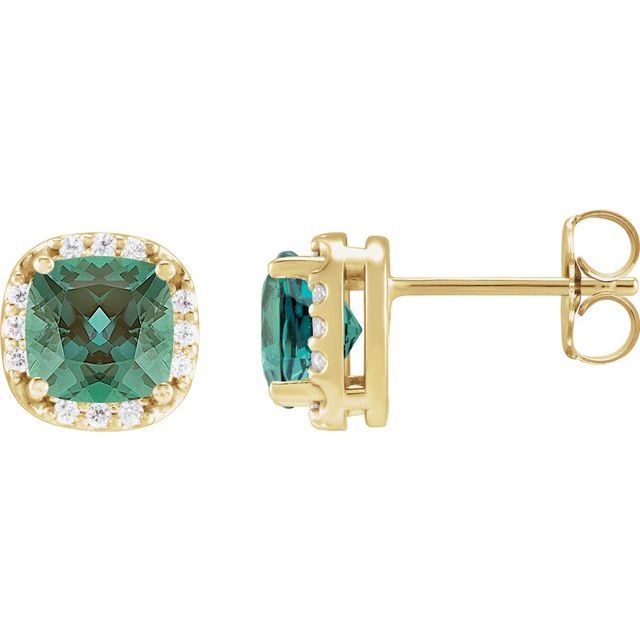 14K Lab-Grown Alexandrite & .06 CTW Natural Diamond Halo-Style Earrings