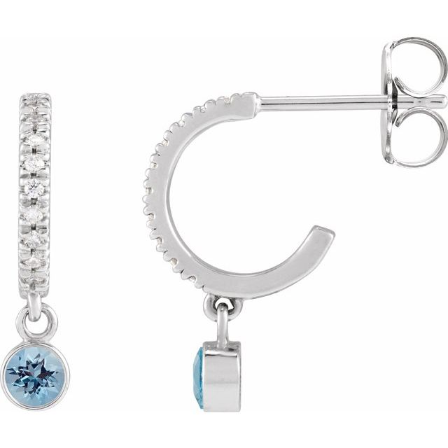 14K Natural Aquamarine & .08 CTW Natural Diamond French-Set Hoop Earrings