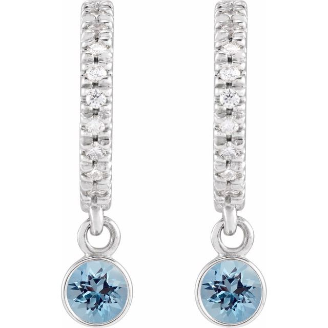 14K Natural Aquamarine & .08 CTW Natural Diamond French-Set Hoop Earrings