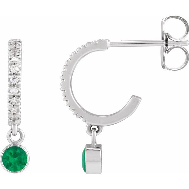 Sterling Silver Lab-Grown Emerald & .08 CTW Natural Diamond French-Set Hoop Earrings