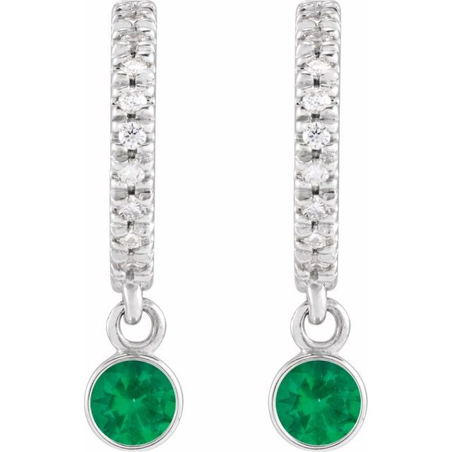 Sterling Silver Lab-Grown Emerald & .08 CTW Natural Diamond French-Set Hoop Earrings