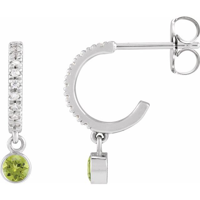 14K Natural Peridot & .08 CTW Natural Diamond French-Set Hoop Earrings