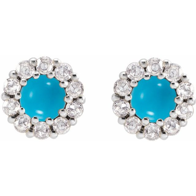 14K Cabochon Natural Turquoise & 1/3 CTW Natural Diamond Halo-Style Earrings